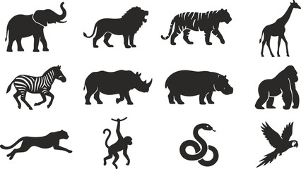 Black and white african animals silhouette set © ESAD