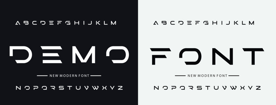 Sports font alphabet letters. Future logo typography. Creative minimalist typographic design. Cropped letters set for science technology, space research logo type, hud text, headline, scifi cover