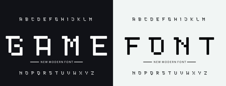 pixel type for games, retro font. Typography urban style alphabet fonts for fashion, sport, technology, digital, movie, logo design, vector illustration

