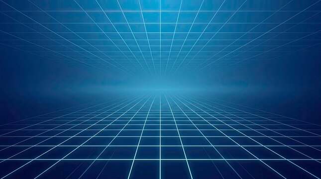Abstract grid background in blue. Perspective and lines for modern design.