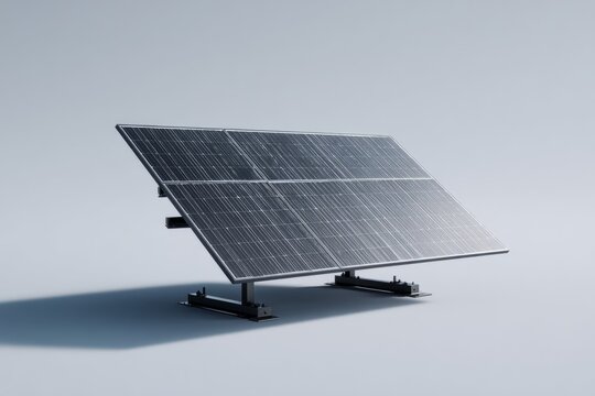 Single solar panel unit on clean gray surface with natural light