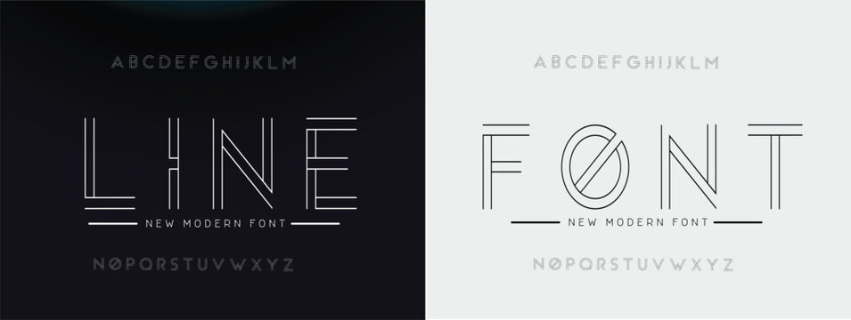 Double line monogram alphabet and tech fonts. Lines font regular uppercase and lowercase. Vector illustration.