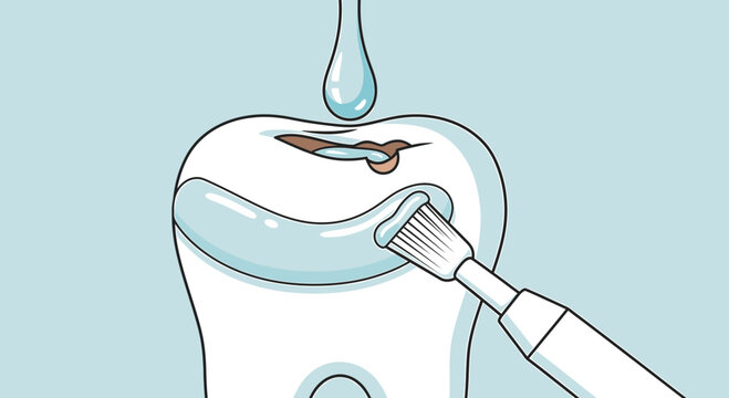 Dental hygiene: applying fluoride varnish to a tooth with a cavity