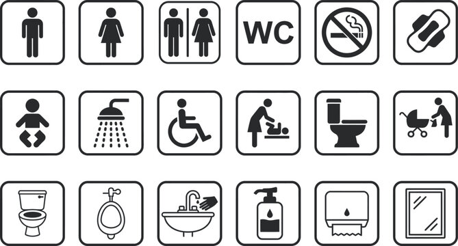 Restroom and bathroom symbols and icons