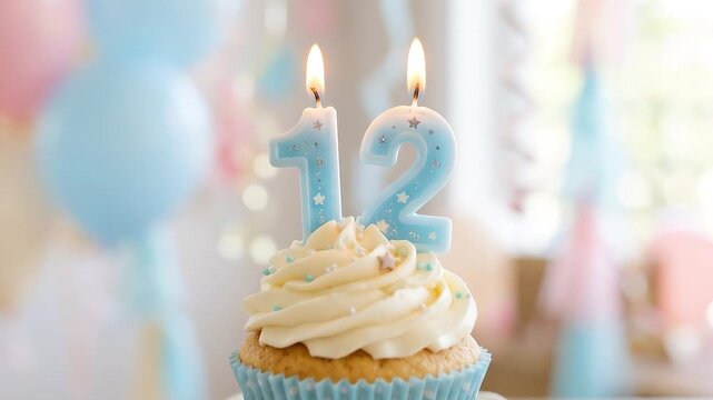 Birthday Cupcake with Blue Candles.