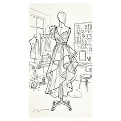 Obraz premium Fashion Designer Studio Sketch Illustration 