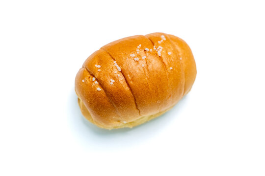 Shio Pan, Salted baked bread on isolated white background. Top view.