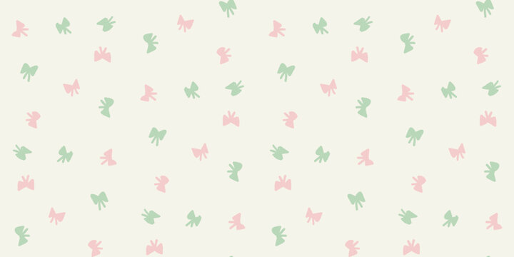 Preppy Xmas Seamless Pattern with Hand Drawn Pink and Green Bows, Cute Pastel Ribbon Background for Holiday Wrapping Paper
