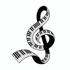 An artistic portrayal showcasing a treble clef intertwined with piano keys, symbolizing music, creativity, harmony, and the beauty of sound in visual form. © Kongchu