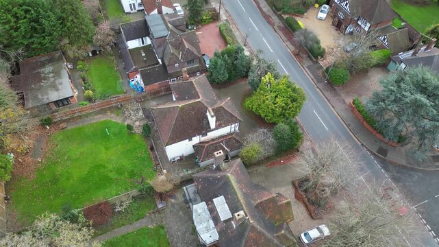 Aerial view of Urban City and Residential District of Luton City of England UK During Sunset.