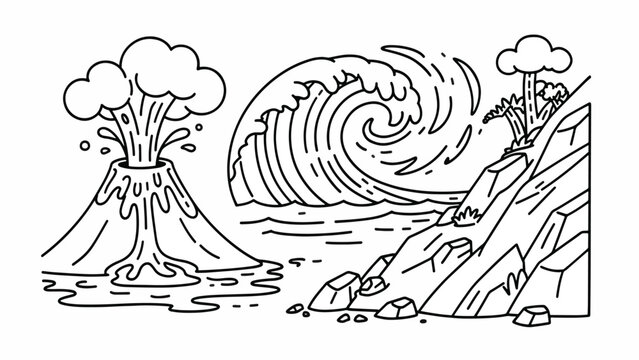 Volcano Eruption with Ocean Wave.