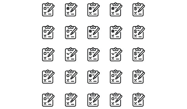 Checklist Icon with Pencil Outline Style Isolated on White Background symbolizing Task Completion