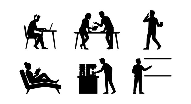 Business People Silhouettes Set, Office Collaboration, Remote Work, Presentation Icons, Vector Graphics