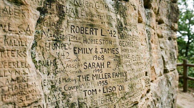 Historic names carved on wall at a memorial site for holocaust remembrance day concept, symbolizing legacy and memory of families lost during world war ii