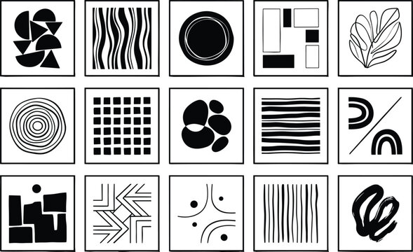 Abstract Geometric and Organic Minimal Black and White Modern Vector Pattern Collection