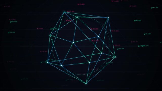 Rotating Geometric Network Structure Displaying Financial Data Analysis