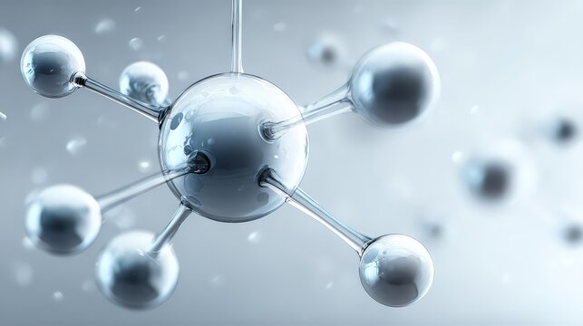 Close-up view of a molecular structure with floating atoms.