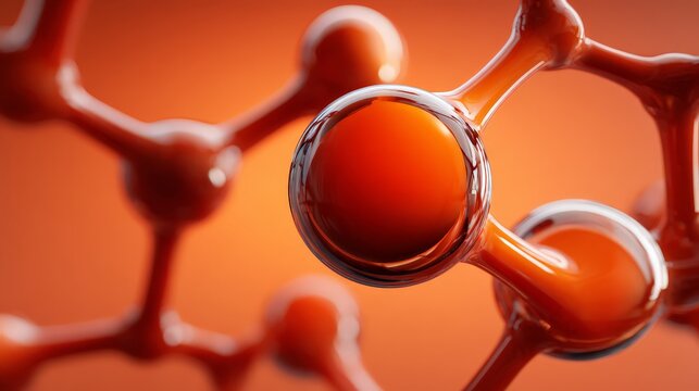Close-up view of molecular structure with vivid orange background.