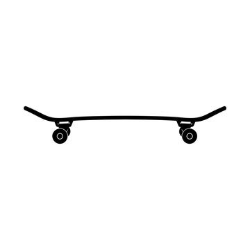 Longboard Thin Deck Pointed Nose Tail Large Hollow Wheel Side View Black Silhouette Glyph Icon Transparent Background Flat Vector