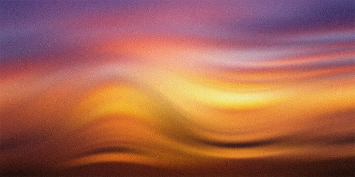 Abstract sunset background featuring warm golden orange and purple waves with a grainy texture for artistic visual projects.