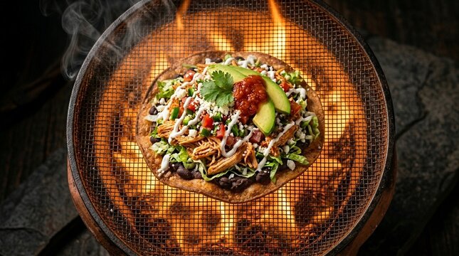 Loaded Tostada &mdash; Crispy Corn Base Stacked with Colourful Toppings Mexican Food