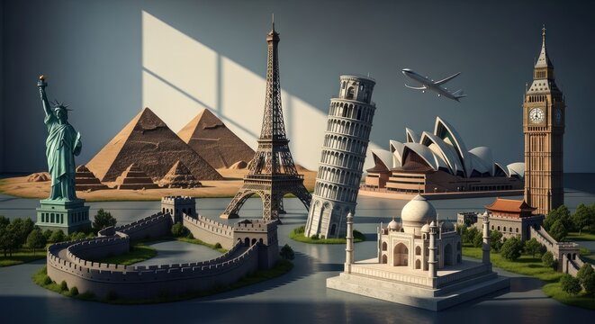 Iconic World Landmarks Collection for Travel and Tourism Promotion.