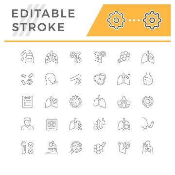 Set line icons of lung disease