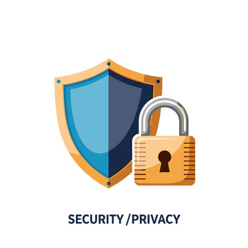 A graphic illustration depicting a blue and gold shield alongside a golden padlock, symbolizing security and privacy.