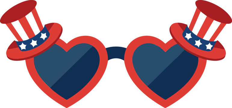 Patriotic American heart shaped sunglasses with uncle sam top hats for fourth of july independence day celebration party design