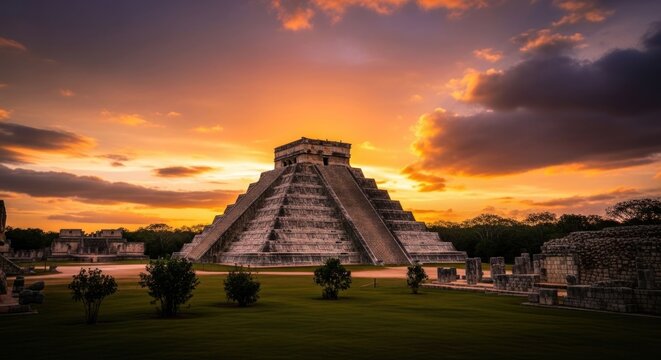 Majestic Chichen Itza Pyramid at Sunset with Dramatic Sky 1.