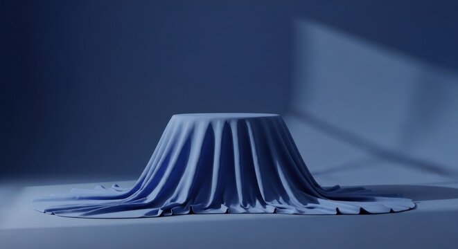 Minimalist Blue Pedestal Covered with Fabric for Product Display.