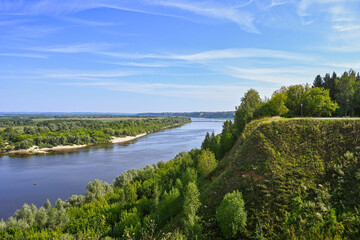 Fototapeta premium Far Cliff Park landscape in Pavlovo town, Nizhny Novgorod region of Russia