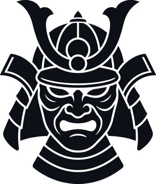 Black and white samurai helmet and mask vector illustration.