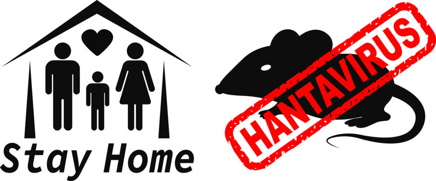 Hantavirus infections. Orthohantavirus virus. Stay home. Warning sign. Vector