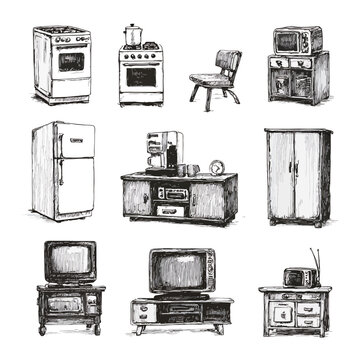 Vintage retro old fashioned kitchen appliances.