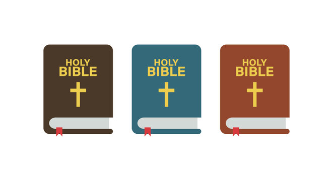 Holy Bible Icon Set with Cross and Bookmark Illustration