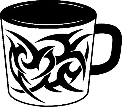 Ceramic Coffee Mug with Tribal Graphic Print Decoration