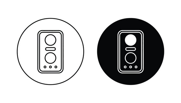 Smart speaker sound system audio device line and solid icon set for home automation tech interface