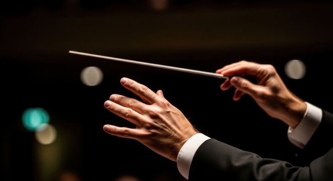 Orchestra Conductor Leading Music Performance with Baton 2.