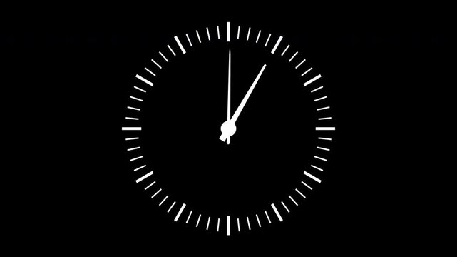 Minimalist white clock face with rapidly spinning hands on a transparent alpha channel background. Time lapse animation for fast forward concepts and deadlines. 4K video