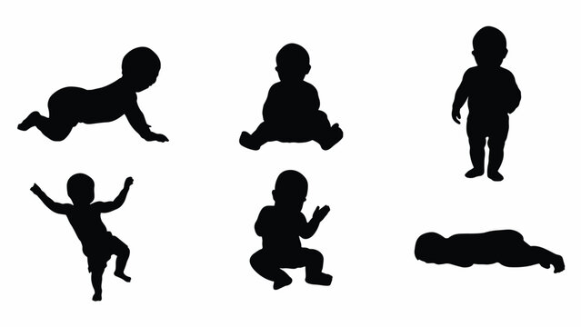 Silhouettes of baby in various poses.