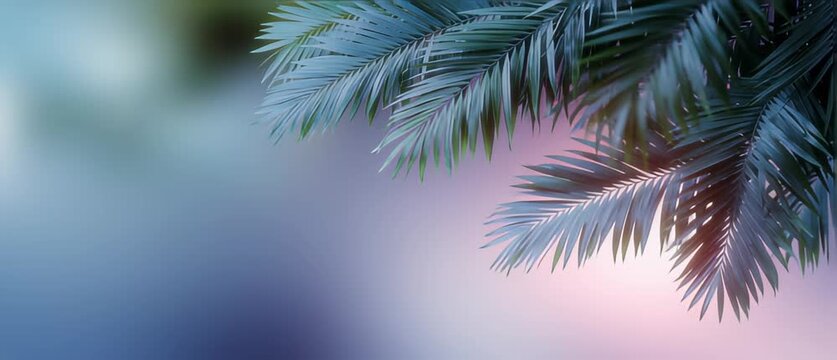 Tropical palm leaves with soft pastel gradient background