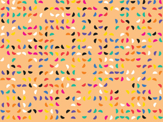 Playful abstract pattern of colorful crescent shapes on a warm peach background © MDTUHIN