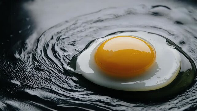 Raw egg forming artistic liquid pattern