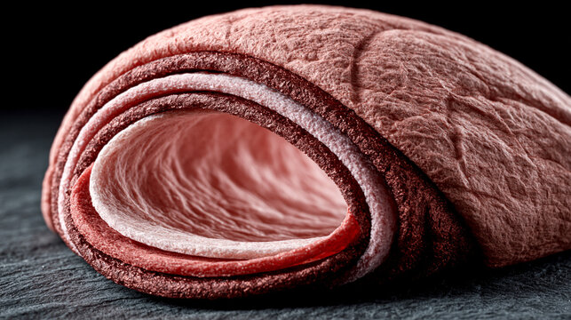 Thinly sliced smoked ham rolled up with meat product food preparation cold cuts