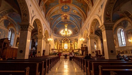 Naklejka premium Ornate church interior with altar