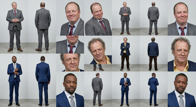People contact sheet showing diverse male characters and expressions