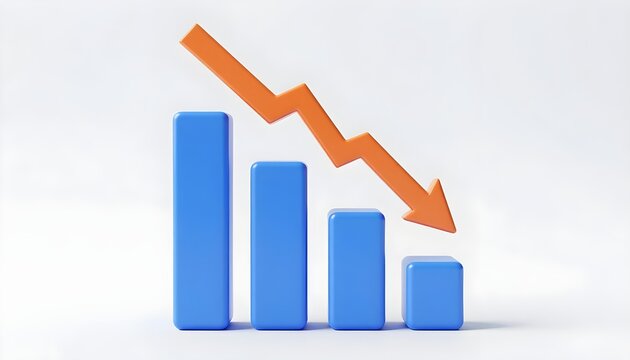 3D bar chart with descending orange arrow indicating financial decline