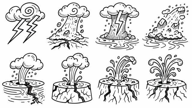 Earthquake and volcanic eruption icons.