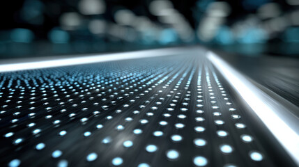 Fototapeta premium Futuristic data volume macro shot with neon blue light, high fidelity digital surface, technology, abstract, modern, glowing